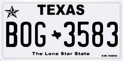 TX license plate BOG3583