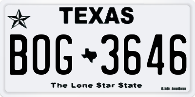 TX license plate BOG3646