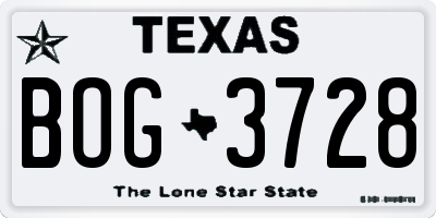 TX license plate BOG3728