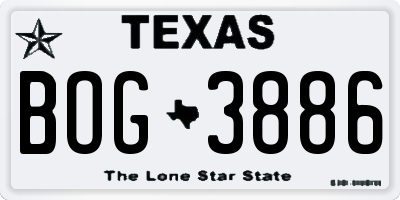 TX license plate BOG3886