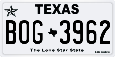 TX license plate BOG3962