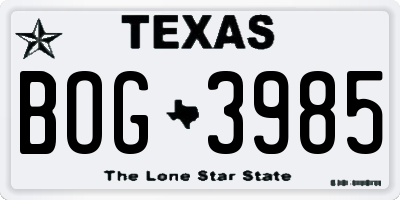 TX license plate BOG3985