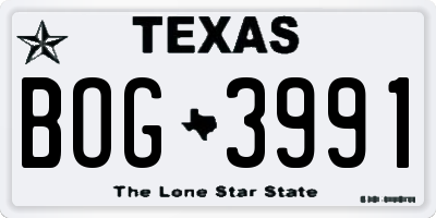 TX license plate BOG3991