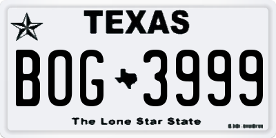 TX license plate BOG3999