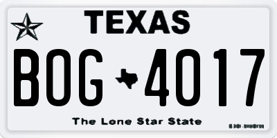TX license plate BOG4017
