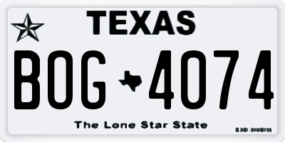 TX license plate BOG4074