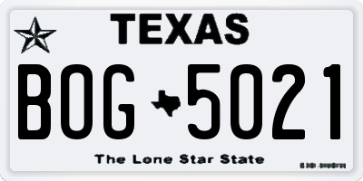 TX license plate BOG5021