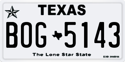TX license plate BOG5143