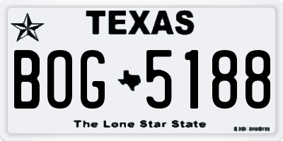 TX license plate BOG5188