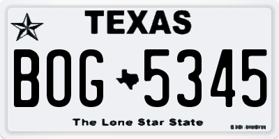 TX license plate BOG5345