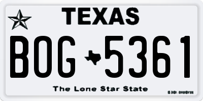 TX license plate BOG5361