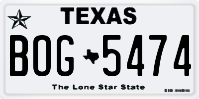 TX license plate BOG5474
