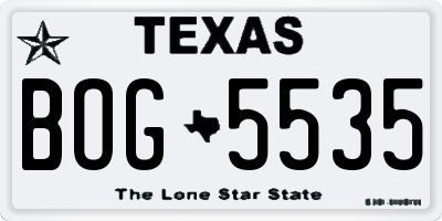 TX license plate BOG5535
