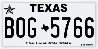 TX license plate BOG5766