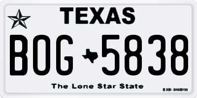 TX license plate BOG5838