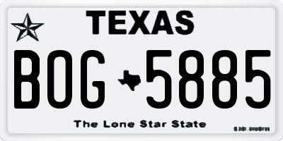 TX license plate BOG5885