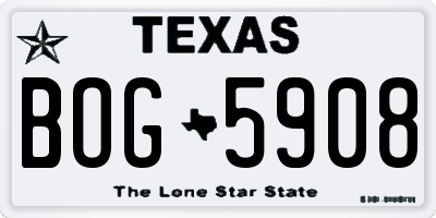 TX license plate BOG5908
