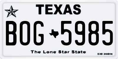 TX license plate BOG5985
