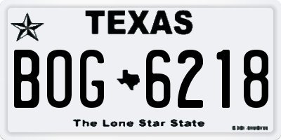 TX license plate BOG6218