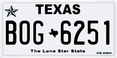 TX license plate BOG6251