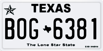 TX license plate BOG6381