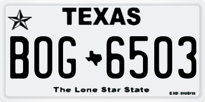 TX license plate BOG6503