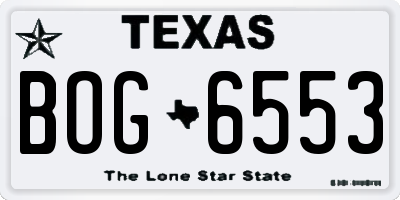 TX license plate BOG6553
