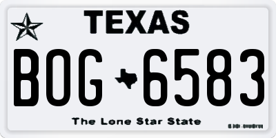 TX license plate BOG6583
