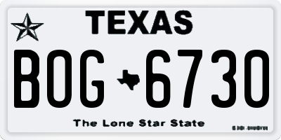 TX license plate BOG6730