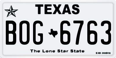 TX license plate BOG6763