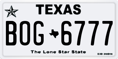 TX license plate BOG6777