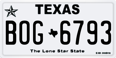 TX license plate BOG6793