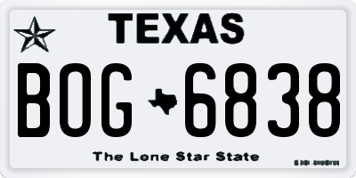 TX license plate BOG6838