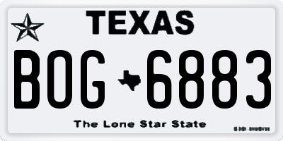 TX license plate BOG6883