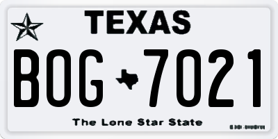 TX license plate BOG7021