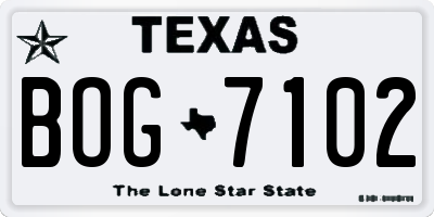 TX license plate BOG7102