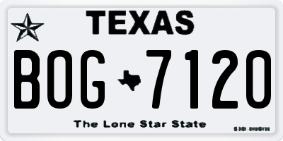 TX license plate BOG7120