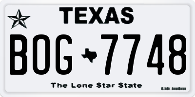 TX license plate BOG7748