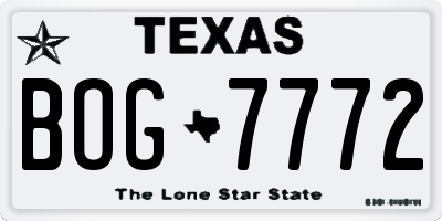 TX license plate BOG7772