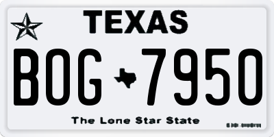 TX license plate BOG7950