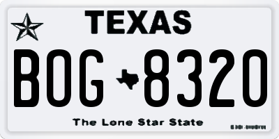TX license plate BOG8320