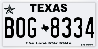 TX license plate BOG8334
