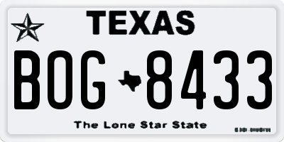 TX license plate BOG8433