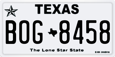 TX license plate BOG8458