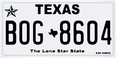TX license plate BOG8604