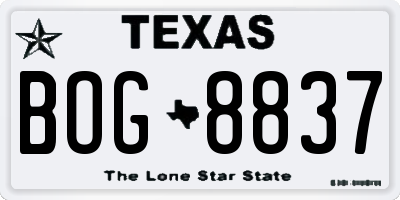 TX license plate BOG8837