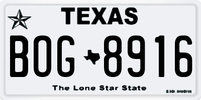 TX license plate BOG8916