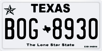 TX license plate BOG8930