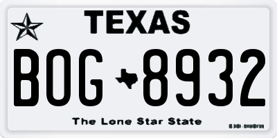 TX license plate BOG8932
