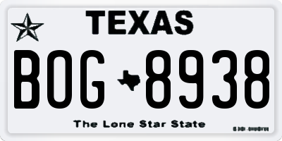 TX license plate BOG8938